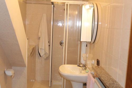 コーレドにあるAppartamento Widmannのバスルーム(シャワー、洗面台、トイレ付)