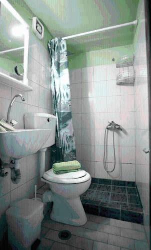 a bathroom with a toilet and a sink and a shower at Guesthouse Patavali in Kalabaka