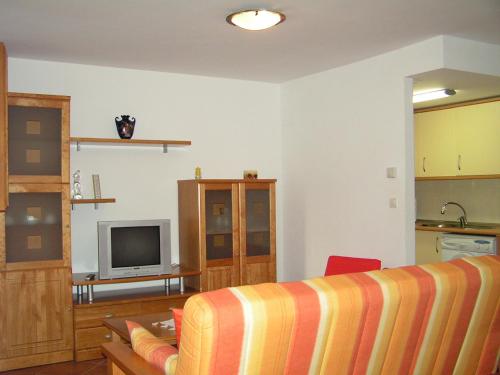- un salon avec un canapé et une télévision dans l'établissement Casa lo Sastre - Jasa, à Jasa