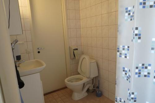 a bathroom with a toilet and a sink at Hotel Laatokan Portti in Parikkala