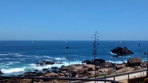 a view of the ocean with boats in the water at El Rincon de Las Pleyades in El Quisco