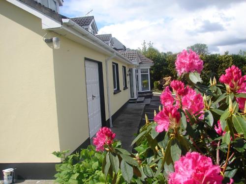 a house with pink flowers in front of it at Harbour View in Kenmare