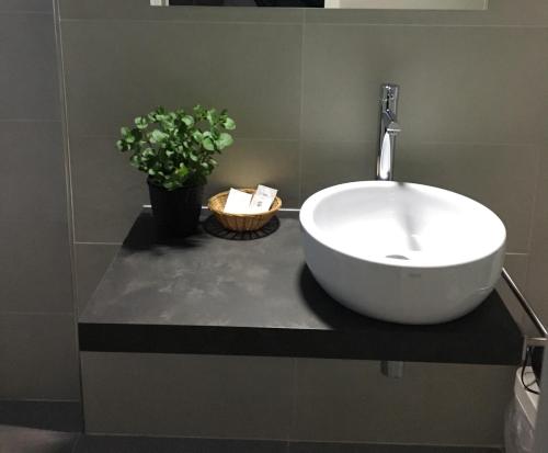 a bathroom with a white sink and a plant at Bed&Breakfast A Bologna in Bologna