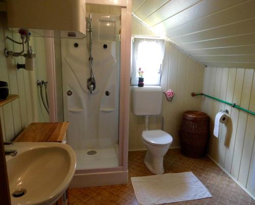 Kúpeľňa v ubytovaní Romantische Ferienhütte Nationalpark Kalkalpen, sonnig, 2 Schlafzimmer, Wlan