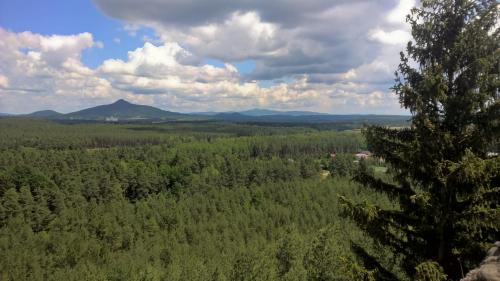 een luchtzicht op een bos met bergen op de achtergrond bij Ralsko-Hradcany - apartmán in Hradčany