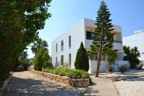 a white building with a tree in front of it at Aphrodite Beach Hotel in Polis Chrysochous