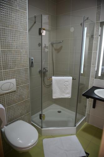 A bathroom at Hotel Tesla