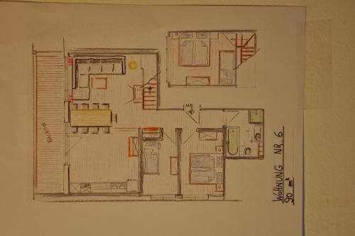 a drawing of a floor plan of a house at Villa Natur in Schröcken