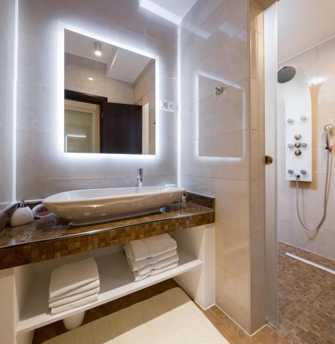 a bathroom with a sink and a shower at Villa CaMa in Kapetan stan