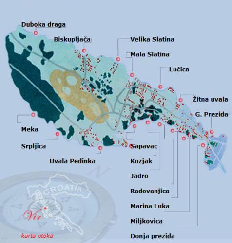 a generalized map of the study area at Apartments Marko in Vir
