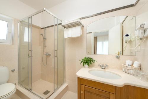 a bathroom with a shower and a sink and a toilet at B&B Aurora in Jelsa