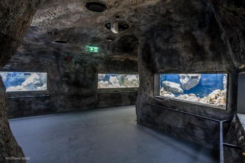 a room with four windows in a cave with mountains at Albert Home in Karlovac