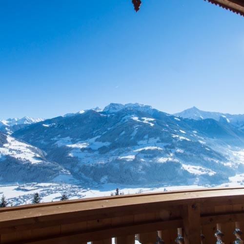 a view of a mountain with snow on it at Herzl Hof in Zellberg