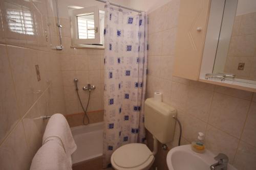a bathroom with a toilet and a shower and a sink at Apartments & Rooms Čakelić in Mlini