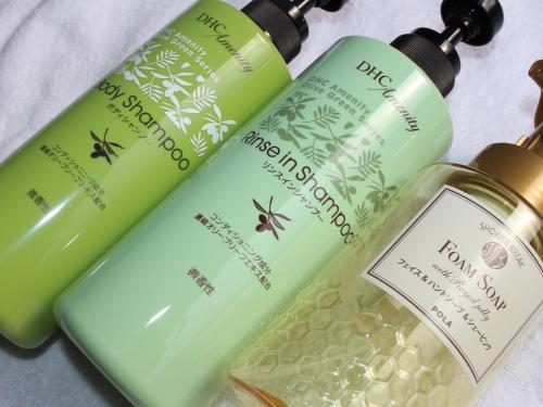 three bottles of soap sitting next to each other at Hotel Trend Iwakuni in Iwakuni