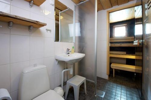 a bathroom with a toilet and a sink at Rantaruka Apartment in Ruka