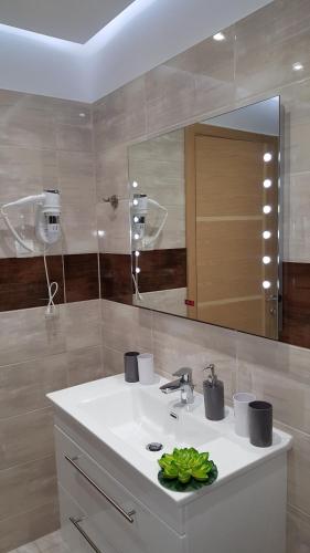 a bathroom with a sink and a mirror at Luxury Villa Star Lights Trogir - heated pool, hot tub, gym, billiard in Trogir