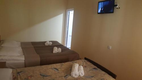 a bedroom with two beds and a flat screen tv at Mestia 4 season in Mestia