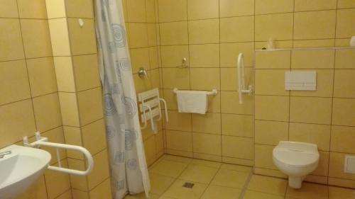 a bathroom with a toilet and a sink at Artix in Zbąszynek