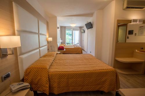 a hotel room with a bed and a desk at Hotel Europa in Desenzano del Garda