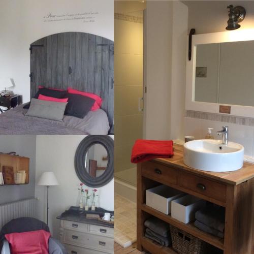 une salle de bain avec un lavabo et un miroir dans l'établissement Une Maison en Touraine, à Saint-Branchs