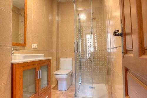 a bathroom with a shower and a toilet and a sink at La Torre in Córdoba