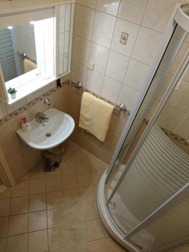 a bathroom with a sink and a shower at Viola Cavtat Rooms in Cavtat