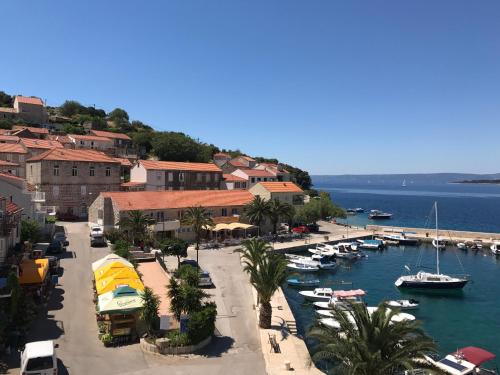 a group of boats are docked in a harbor at Divna Apartments and Rooms in Račišće