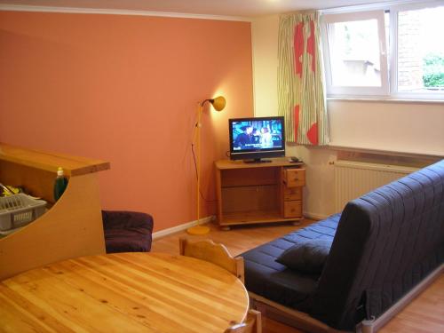 a living room with a couch and a television at Huize Rafael in Leuven