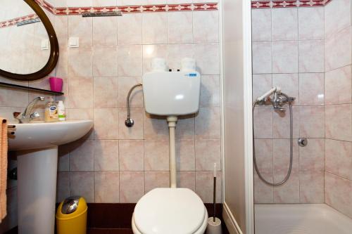 a bathroom with a toilet and a sink and a shower at apartman SONJA in Risika