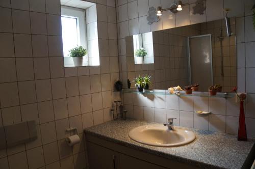 沃姆斯的住宿－波士酒店，一间带水槽和镜子的浴室