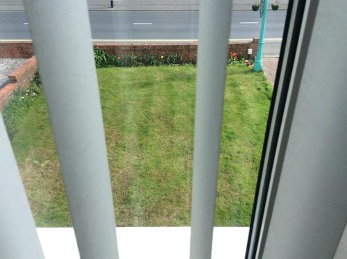 a view from a window of a yard of grass at Alma Lodge Guest House in Plymouth
