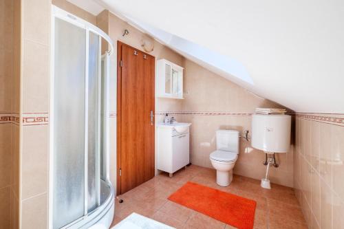 a bathroom with a toilet and a sink and a shower at Apartmani Aligator in Primošten