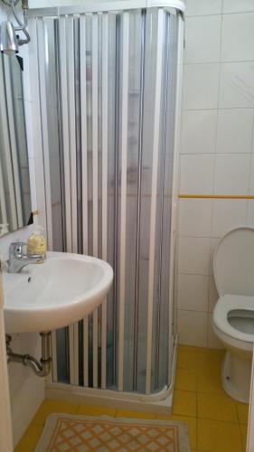 bagno con doccia, lavandino e servizi igienici di Stanza privata venus a Nardò
