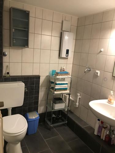 ein Bad mit einem WC und einem Waschbecken in der Unterkunft Apartment Lori in Mönchengladbach