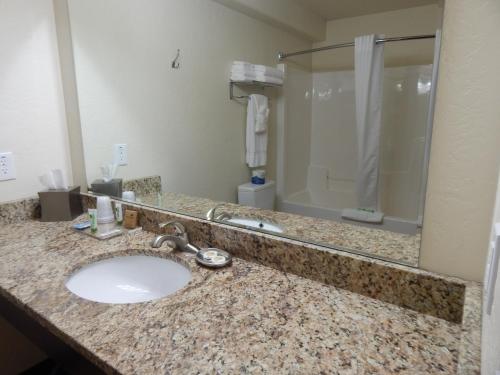 a bathroom with a sink and a shower at Winterton Suites in Williston