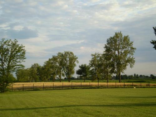 a field of grass with trees and a fence at Il Rifugio del Poeta in San Biagio di Callalta