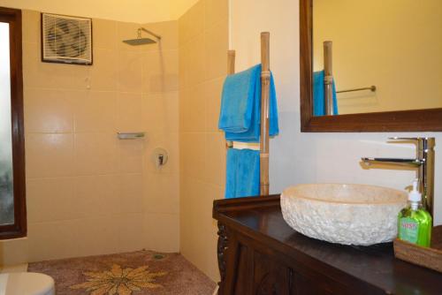 y baño con lavabo y espejo. en Villa Mewali, en Ubud