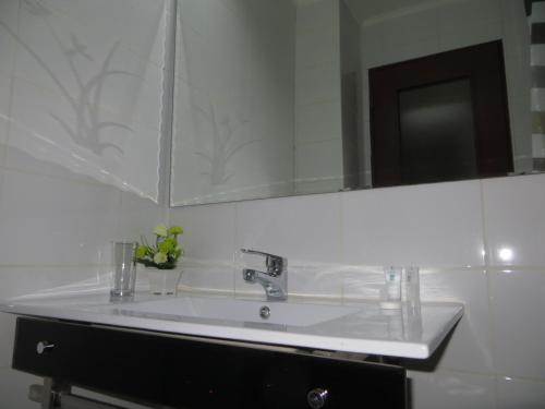 ein Badezimmer mit Waschbecken und Spiegel in der Unterkunft Hotel Newen in Temuco