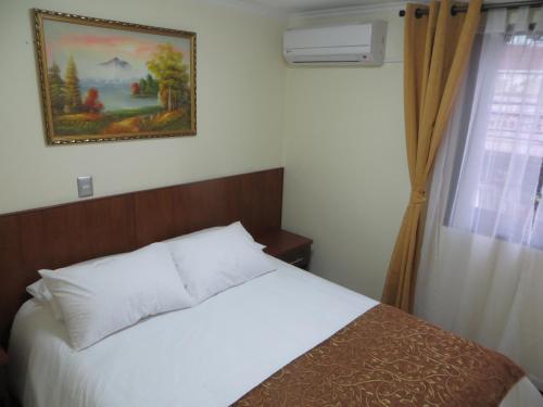 a bedroom with a bed and a picture on the wall at Hotel Newen in Temuco