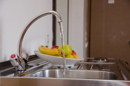 - un lavabo avec un bol de fruits dans un bol d'eau dans l'établissement Palmyra Hotel, à Nydri