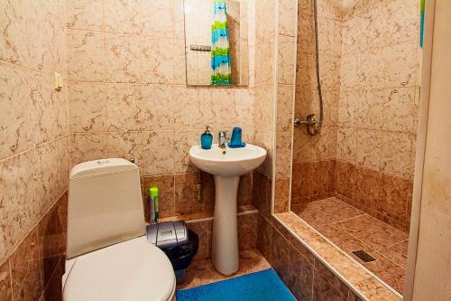 阿斯塔納的住宿－貝萊科特旅館，浴室配有卫生间、盥洗盆和淋浴。