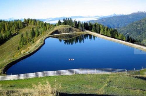a large lake on top of a hill with trees at Chalet Caprea in Bad Kleinkirchheim