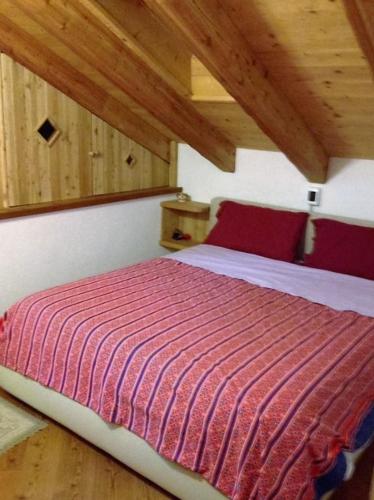 1 dormitorio con 1 cama con manta roja y blanca en Maso Al Plan en Rabbi