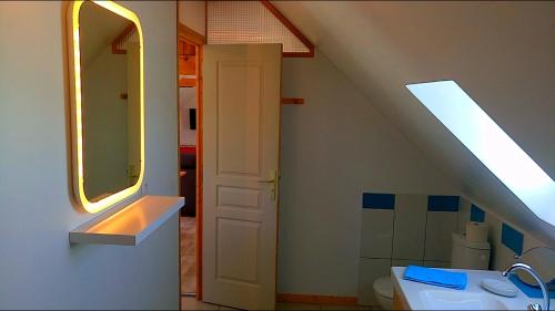Saint-Jean-Saint-GermainにあるL'Appart Cosy - Proche ZOOPARC de Beauvalのバスルーム(洗面台、鏡付)