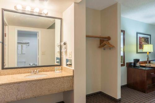 a bathroom with a sink and a large mirror at Days Inn by Wyndham Hartsfield Jackson Atlanta Airport West in Atlanta