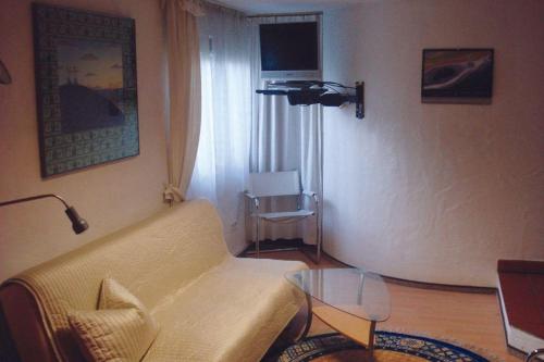 un soggiorno con divano e tavolo di 2-Zimmer-Appartement-Seerose a Pliezhausen