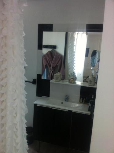 a bathroom with a sink and a mirror at O Mylle Douceurs in Le Crotoy