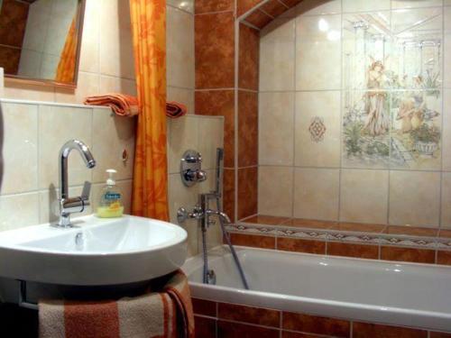 ein Badezimmer mit einem Waschbecken und einer Badewanne in der Unterkunft Ferienwohnung "Franziska Wünsche", Wohnung 2 in Dresden