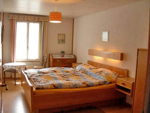 a bedroom with a bed and a desk and a window at Apartments Dr. Med. Vet. Tempelman in Interlaken